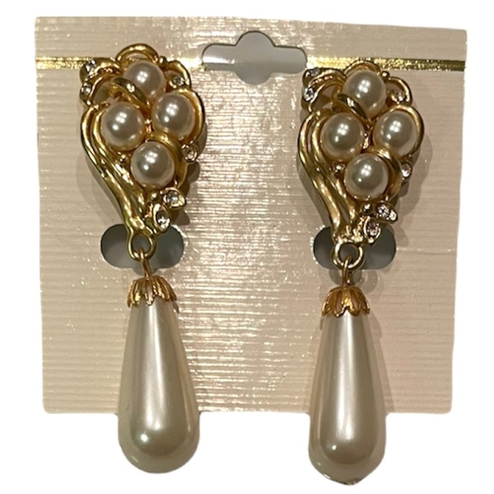 Vintage Pearl Drop Cluster Earrings Romantic Victorian Antique Renaissance - Picture 10 of 11
